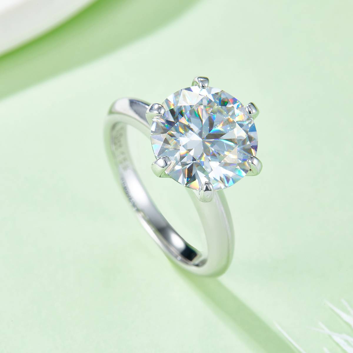 Light Arm T Home Six Claw S925 Silver Plated Platinum Moissanite Diamond Women's Ring 5.0 Carat D-Class